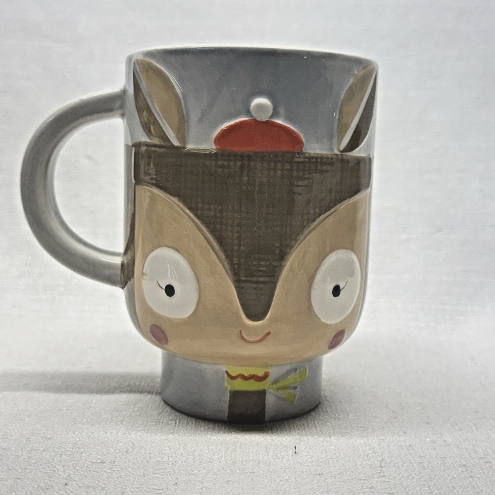 Suzy Ultman Crate‎ and Barrel Mug Unisex Grey Deer Whimsical Folk Art Fawn 2014